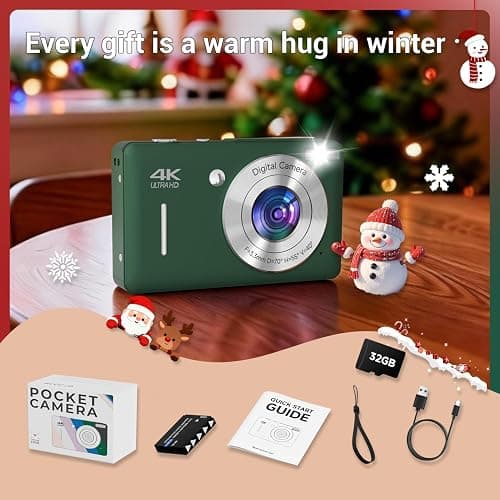 Digital Camera for Kids, FHD 1080P 44MP Point and Shoot Digital Camera with Face Detect, Smile Capture, 16X Zoom, 20 Filters, Anti Shake, 32GB SD Card Green Compact Vintage Camera thumbnail 8