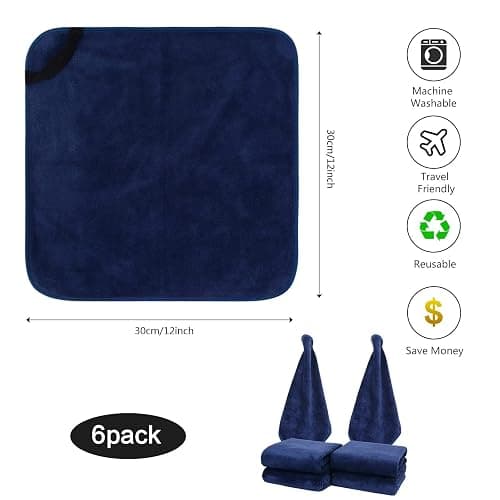 SINLAND Microfiber Facial Cloths Fast Drying Washcloth 12inch x 12inch (6pack, Navy Blue) thumbnail 7