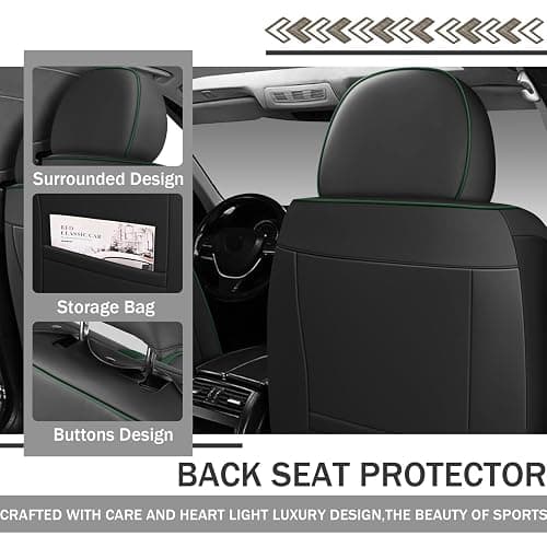 AutoSeatCovers Seat Covers for 95% of Subaru 2000-2024 Full Set/Black-Green | Premium Faux Leather Seat Cover Breathable Waterproof Sports Drive in Style,Easy to Install Seat Covers thumbnail 5