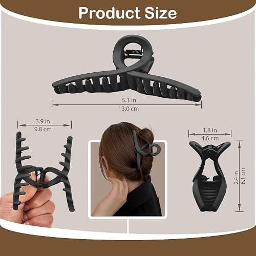 Big Hair Claw Clips 5-Pack 5.1" Non-Slip Hair for Women and Girls with Long, Thick Hair Jelly & Matte Clips (Oval-A 5pcs 5.1") thumbnail 2