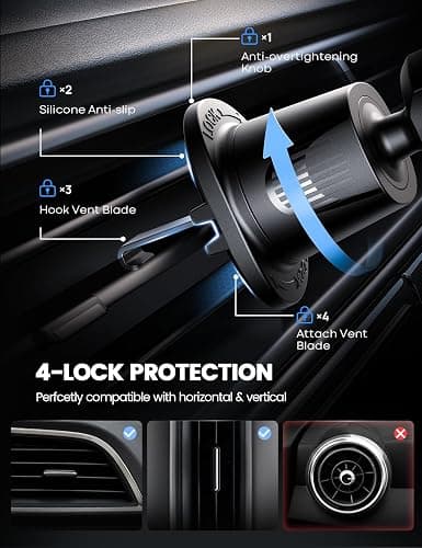 Lamicall 2026 Wider Clamp & Metal Hook Car Phone Holder Vent [Thick Cases Friendly] Phone Holders for Your Car Mount Gfts Automobile Hands Free Accessories for Women Men for iPhone 16 15 14 13 Pro Max thumbnail 4