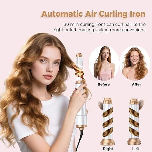 6 in 1 Air Styler Magic Hair Dryer Brush, Negative Ionic Blow Dryer Brush & 3 Heat Settings, Detachable Auto Curling & Straightening Volumizing, Frizz-Free Styling, Salon to Home Use (White-Pink) thumbnail 3
