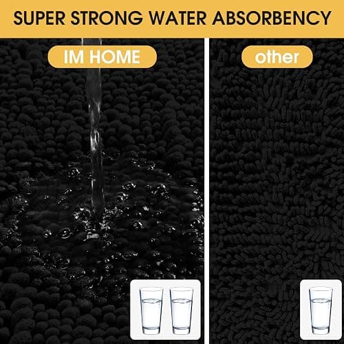 ACCUMTEK Upgrade Extra Large Black Bathroom Rug Set 3 Pieces Ultra Soft, Thick Absorbent Bath Mats, Non Slip Chenille Toilet Mat for Bathroom, Bedroom, Kitchen - 48"x20"+ 24"x17"+ U Shape 20"x24" - Black thumbnail 4