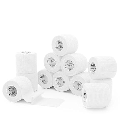 OK TAPE Self Adherent Cohesive Bandages Wrap 12Packs, 2 Inches X 5 Yards, Non-Woven Self Adhesive Athletic Sports wrap Tape, Vet Wrap Bandages Tape, for Thumb Finger Wrist Ankle (White) - Image 1