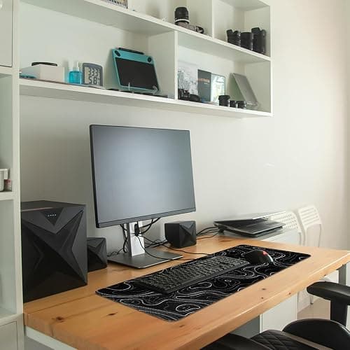 Gaming Mouse Pad Topographic Contour Large Desk Mat Long Computer Keyboard Mouse Mat Mousepad with Slip Base Desk Pad Edge for Home Office Work (Black) thumbnail 4