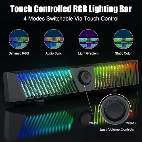 Smalody Computer Speakers, PC Speakers, Stereo Bluetooth Speakers Dynamic Cool RGB LED Design with Microphone Compatible with Desktop/Laptop/Smartphone/Game Console thumbnail 3