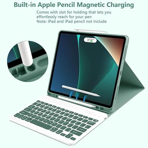 TaIYanG Keyboard Case for iPad Air 13-inch M3/M2/Pro 12.9 (6th & 5th Generation), Detachable Bluetooth Keyboard Case with Pencil Holder,Auto Sleep/Wake for iPad Air 13"(2025&2024)/Pro 12.9,Dark Green thumbnail 6