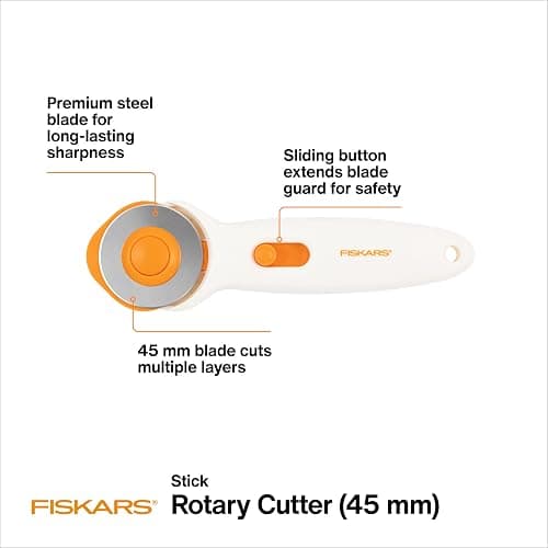 Fiskars 45mm Rotary Cutter for Fabric, Premium Steel Stick Fabric Cutter Cuts Through Multiple Layers, Right and Left Handed, Easy and Safe Blade Change, Arts and Crafts, Sewing and Quilting Tools thumbnail 4