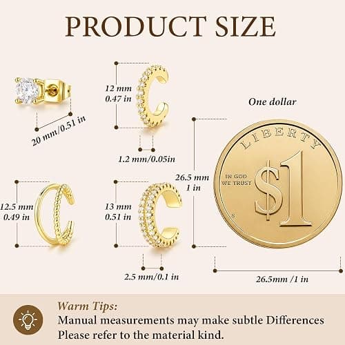 4PCS 14K Gold/Silver Ear Cuff, Clip On Earrings, Ear Cuffs Non Piercing thumbnail 6