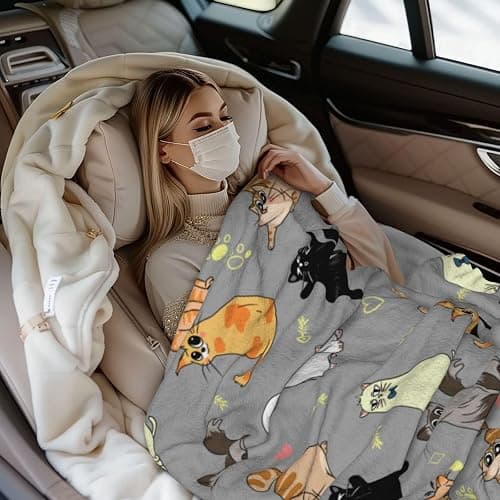 Cute Cat Throw Blanket Cozy Fluffy Plush Blanket Soft Flannel Throw Blanket for Kids Men Women Gift Sofa Bed Couch 50"x40" Christmas thumbnail 4