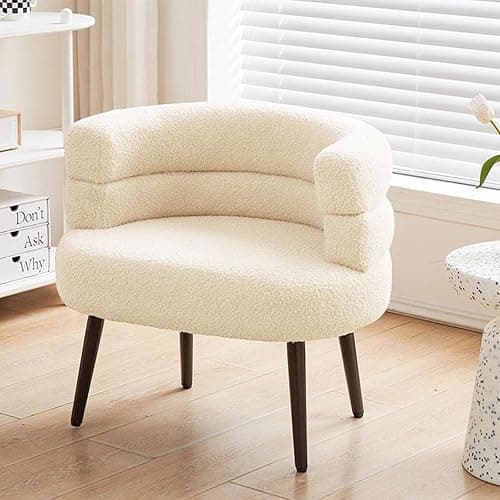 CHIQUERID Makeup Vanity Chairs with Back,Office Desk No Wheels,Comfy Fabric Easy to Install for Living Room,Bedroom,Home,Office,Dressing Room-Beige White thumbnail 6