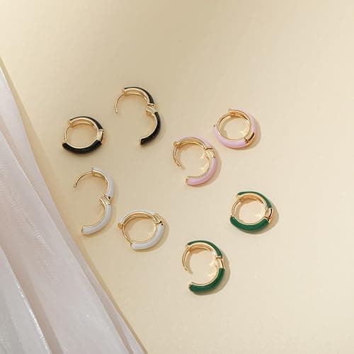 Lourny Small Hoop Earrings for Women, 18K Gold Plated Hypoallergenic Cute Enamel Huggie Earring Gifts for Women thumbnail 6