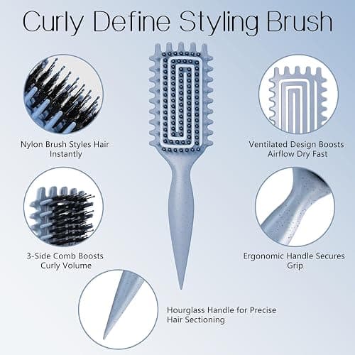 Curly Hair Brush,Curl Defining Brush for Effortlessly Defined Curls & Waves,Vented Hair Brush for Wet & Dry Hair,Women and Men,Reduces Frizz (Haze Blue) thumbnail 2