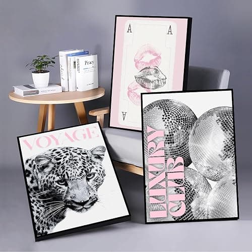3pcs Pink Leopard Canvas Wall Art Trendy Disco Ball Luxury Club Poster Girly Preppy Ace Of Spades Cheetah Prints Painting For Living Room Bedroom Apartment Wall Decor 12x16in Framed thumbnail 6