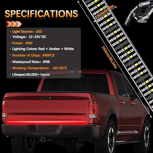 Amexmart 60 Inch Tailgate Light Bar Quad Row LED Tail Light Strip with Running Brake Reverse & Left Right Turn Signal - Flexible Strip - 60" Quad Row thumbnail 5