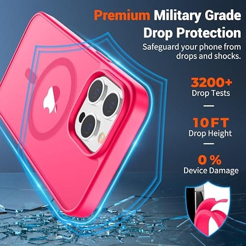 SUPFINE Magnetic for iPhone 14 Pro Max Case (Compatible with MagSafe) (Military Grade Drop Protection) Slim Translucent Matte Shockproof with Anti-Fingerprint Phone Case,Hot Pink thumbnail 3