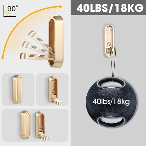 Dntorx Folding Coat Hooks, 2 Pcs Foldable Gold Wall Hooks Heavy Duty Foldable Hook Bathroom Towel Hooks Robe Hooks Wall Mounted for Hanging Coat Towels Clothes Hat Bags Keys thumbnail 6