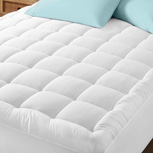 Bare Home Twin XL Mattress Topper Cotton Top - Twin Extra Long - Soft Plush Topper for Mattress - College Dorm Room Essentials - Cooling Breathable Air Flow - 8" to 21" Deep Pocket (Twin XL, White) - Twin XL - White - Image 1