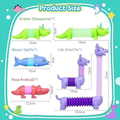 DELEE Bath Toys 4Packs Animal Shaped Pop Tubes Baby Bath Toys with LED Lights Floating Swimming Water Toys,Perfect for Bath Time Fun,Travel,Pool Play,Idea Gift for 3 4 5 year olds Toddlers and Kids thumbnail 2