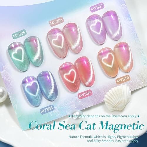Born Pretty Magnetic Gel Nail Polish Set,Pastel Coral Sea Magnetic Eye Gel Jelly Glass Crystal Magnetic Gel Polish Nail Art Manicure Kit 6PCS thumbnail 5