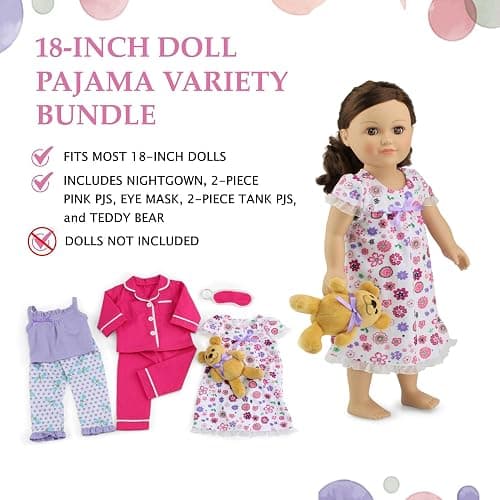 Emily Rose 18 Inch Doll Clothes Cozy Pajamas 18" Doll PJs Sleep Set Collection, with Toy Teddy Bear - 7 PC Value Bundle | Double Reinforced Stitching | USA American Business thumbnail 3