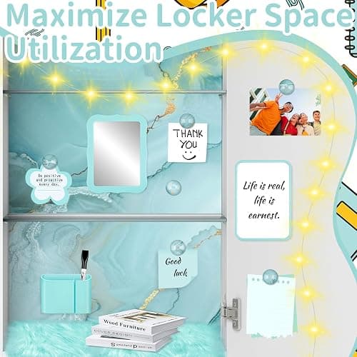 18 Pcs Teal Marble Locker Organizer Kit Includes Magnetic Wallpaper Shelf Mirror Pen Holders and Organizing Supplies Locker Accessories for Girls Back to School Organization thumbnail 5