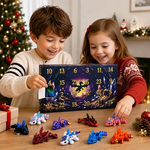 JOICEE 2026 Christmas Advent Calendar with Mini 3D Printed Dragon Animals | 24 Days 3D Printed Mini Dragon Animal Figurines Articulated Flexible Fidget Toys for Kids Boys Girls Xmas Party Favors Gifts thumbnail 2