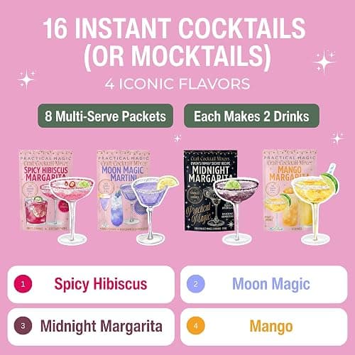 Practical Magic Sparkly Cocktail Mixers Variety Pack w/ Edible Glitter for Drinks, Makes 16 Craft Mix Midnight Margarita & Moon Magic Martinis, Shimmer Pearlescent Luster Dust, Non-Alcoholic Mocktails thumbnail 4