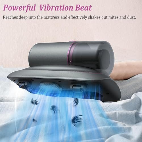 Aspirapolvere Portatile per Materassi Con Luce UV-C, Battimaterasso Antiacaro Senza Fili, Aspirabriciole per Acari (Viola) thumbnail 5