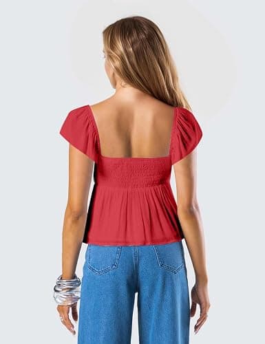 Navonta Peplum Tank Tops for Women Flutter Ruffle Short Sleeve Sweetheart Neck Cute Flowy Smocked Back Babydoll Tank Tops thumbnail 2