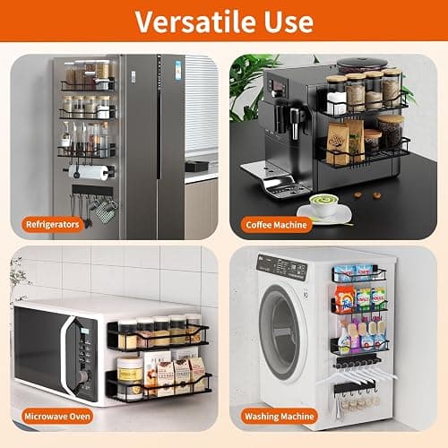 Magnetic Spice Rack,Multifunctional Magnetic Shelf for Washing Machine,Refrigerator,Microwave,and Any Metal Surface,Powerful Magnetic Shelves Include Magnetic Paper Towel Holder (5 pcs - Black) thumbnail 4