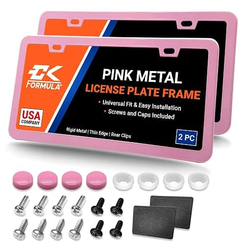 Premium Baby Pink License Plate Frames 2-Pack, Rust-Proof & Rattle-Proof Stainless Steel, Street Legal, Universal Slim Fit with Screw Caps, Cute & Durable Car Tag Holders, Car Accessories for Women - Image 1