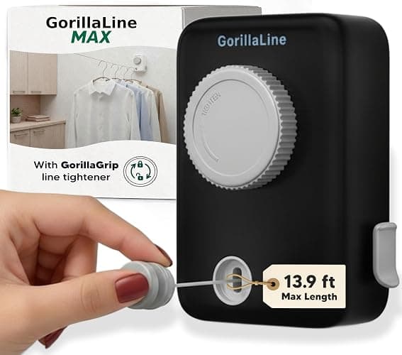 GorillaLine Max – Retractable Clothesline Indoor Outdoor, Non-Sagging Heavy Duty Clothes Drying Line, Wall Mounted Drying Rack, Air Dry Clothing, Max Tighten with GorillaGrip - Image 1