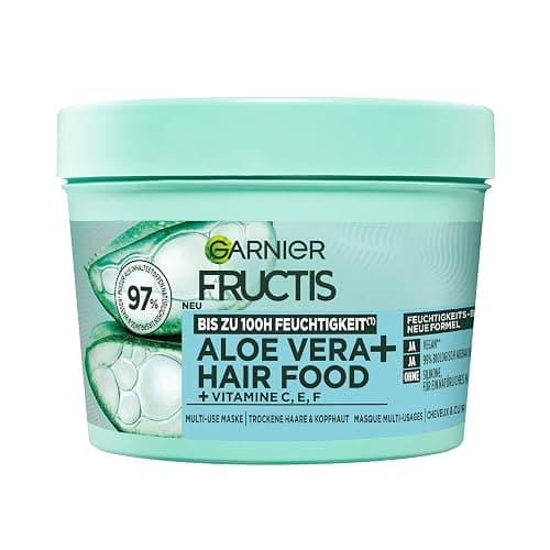 Garnier Fructis Aloe Vera + Haarmaske, Leave-In Haarkur für normales bis trockenes Haar & Kopfhaut, Mehr Geschmeidigkeit und Glanz, Intensive Feuchtigkeit, Ohne Silikone, Vegan, Hairfood, 3in1, 400ml - Image 1