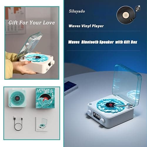 Waves Bluetooth Speaker, Portable CD/Vinyl Player, Vintage Style with Ambient Lights - White thumbnail 6