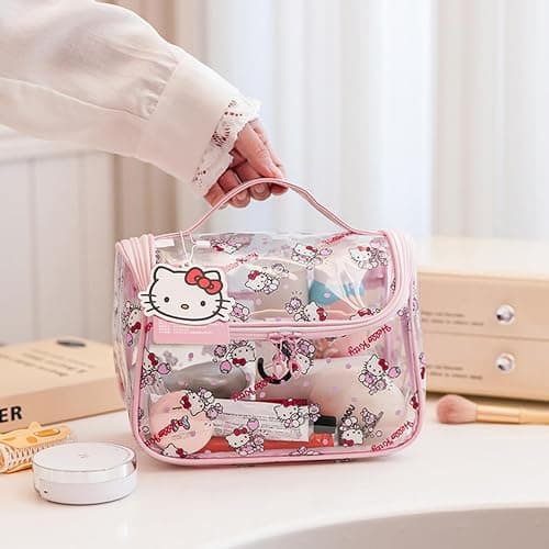 GQYAYQG Cute Makeup Bag, Cartoon Toiletry Bag, Transparent Makeuo Bag, Handheld Zippered Travel Cosmetic Bag, The Best Gifts for Women (pink) thumbnail 5