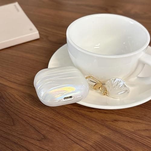 for Airpods 4 Case Cover - Soft TPU Protective Case for Apple Airpod 4 Generation 2024 with Shell Pearl Keychain, Glitter Shell Pattern Airpods 4 Cover for Girls Women, Dazzling White thumbnail 6