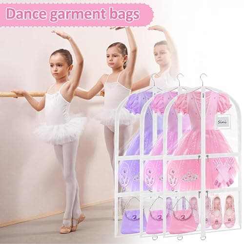 Wsaeig Garment Bags for Dance Costumes - 40 Inch Clear PVC with 5 Zipper Pockets (3 Pack, White) - Kids Dance Garment Bag for Dancers, Hanging Clothes Storage, Competitions & Travel (‎Clear White) thumbnail 3
