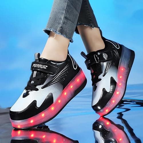 GIMKOUNN Roller Shoes Girls Sneakers USB Rechargeable 2 Wheels Shoes Roller Skates for Beginner Trainers 16 Modes LED Light Up Flashing Sneaker for Unisex Kids Skate Boys Stylish Footwear Gifts thumbnail 6
