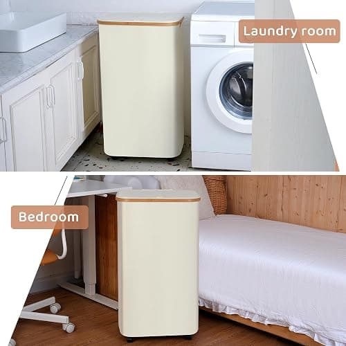 iEGrow Laundry Basket with Wheels, 110L Beige Clothes Hamper for Laundry, Laundry Hamper with Lid and Inner Bag, for Laundry Room, Bedroom, Dormitory Storage,Beige thumbnail 6