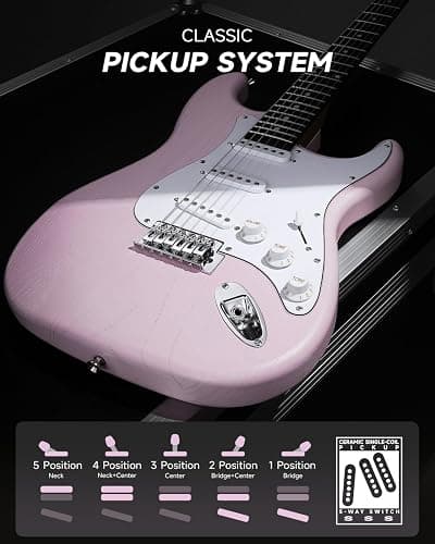 DONNER DST-80 Electric Guitar 39” Beginner Electric Guitar Kit with Amp, Classic SSS Pickup Complete with Gig Bag, Tuner, Capo, Strap, Picks, and Free Online Lessons thumbnail 3