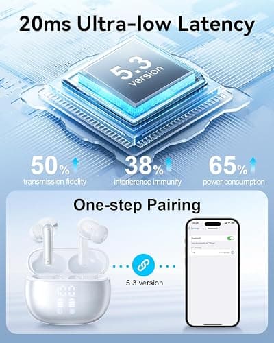 JGUG Wireless Earbuds, Bluetooth Ear Buds Headphones with LED Charging Case, Deep Bass Stereo Sound, 40 Hours Playtime, IP7, Lightweight in-Ear Earphones for iPhone Android Sports Workout - A-Silver thumbnail 5