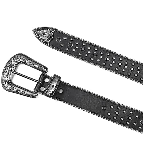 JASGOOD Rhinestone Studded Belt for Men Women, Western Leather Belt for Cowgirl Cowboy Vintage Bling Belt for Pants Dress thumbnail 3