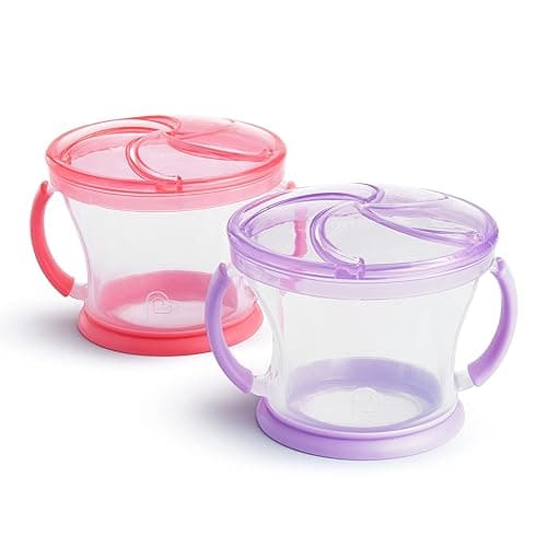 Munchkin Snack Catcher Toddler Snack Cups, No Spill, 2 Pack, Pink/Purple - Pink/Purple - 2 Count (Pack of 1)