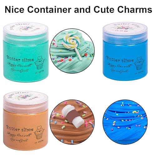 Slime Kit with 3 Pack Butter Slimes,Candy,Blue Scented Slime Kit for Girls and Boys,Super Soft and Non Sticky DIY Surprise Slime thumbnail 6