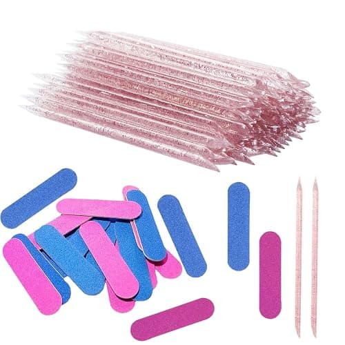 100 PCS Nail Sticks, 100 PCS Mini Nail Files Double Sided Nail Buffer, Nail Care Sticks, Cuticle Manicure and Pedicure Stick for Fingernail, Cleaning Cuticle Stick - Pink - Image 1