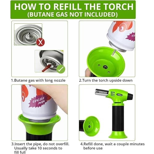 Sondiko Butane Torch Lighter, Refillable Kitchen Torch with Safety Lock and Adjustable Flame for Desserts, Creme Brulee, and Baking, Green thumbnail 5