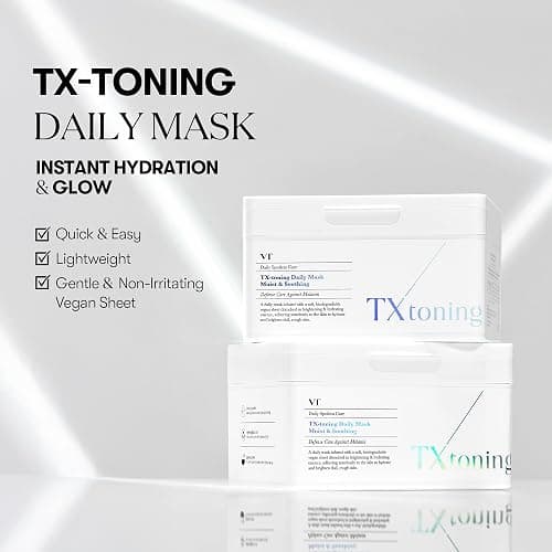 VT COSMETICS TX Toning Daily Mask 30 Sheets, Tranexamic Acid, Niacinamide, Glutathione for Acne Scars, Dark Spots, Sun Spots, Hydrating & Glowing Facial Mask, Fragrance-Free, Korean Face Mask thumbnail 2