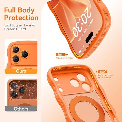 360° Spin Magnetic Stand for iPhone 17 Pro Case for Women Girls, Upgraded [Full Camera Protection, Fit for MagSafe, Cute Wave Non-Slip Phone Case for iPhone 17 Pro, Official Cosmic Orange thumbnail 2