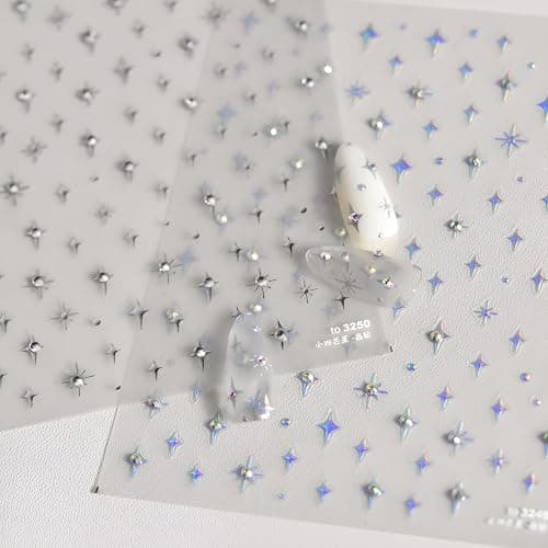 2 Sheets Star Nail Stickers 5D Embossed Nail Decals for Nail Art Self Adhesive Silver Aurora Star Nail Art Stickers with Glitter Shiny Nail Design Supplies for DIY Manicure for Women Girls thumbnail 2
